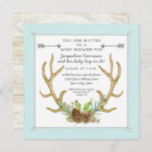 Square Deer Antler Pine Cone Ferns Baby Boy Shower Kaart (Voorkant / Achterkant)