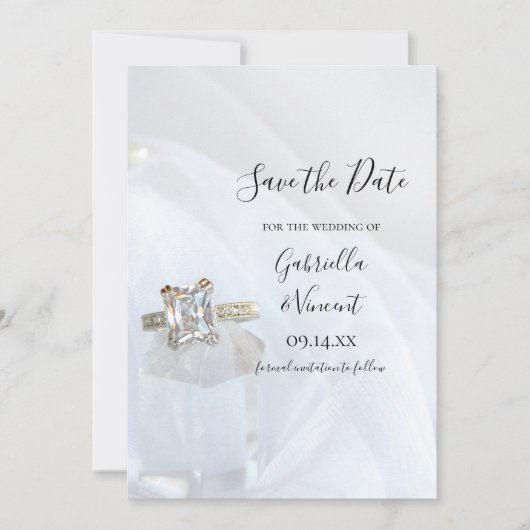 Square Diamond Ring Crystal Wedding Save the Date (Voorkant)