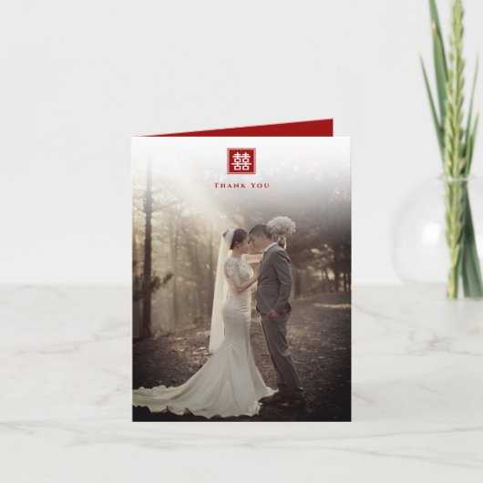 Square Double Happiness Modern Chinese Wedding Bedankkaart (Voorkant)