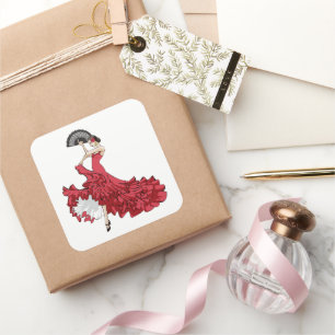 Square Flamenco Dancer Stickers