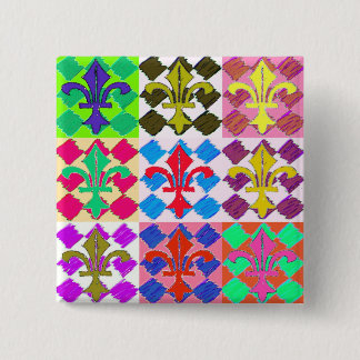 Square Fluer de Lys Vierkante Button 5,1 Cm