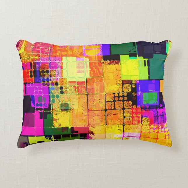 Square Geometric Multicolored Pattern Accent Kussen (Voorkant)