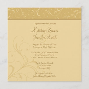 Square Golden Yellow Flourish Wedding Invitation Kaart
