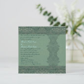 Square Green  Damask Wedding Invitation Kaart (Staand voorkant)