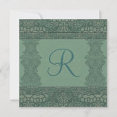 Square Green  Damask Wedding Invitation Kaart (Achterkant)