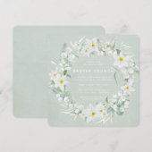 Square Green + White Floral Wreath Easter Brunch Kaart (Voorkant / Achterkant)