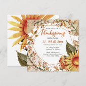 Square Herfst Sunflower Thanksgiving Invitation Kaart (Voorkant / Achterkant)