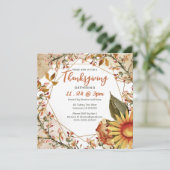 Square Herfst Sunflower Thanksgiving Invitation Kaart (Staand voorkant)