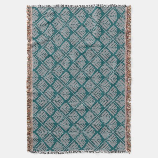 Square Leaf Pattern Blauwgroen Neutraal Deken (Voorkant Verticaal)