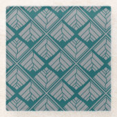 Square Leaf Pattern Blauwgroen Neutraal Glazen Onderzetter (Voorkant)