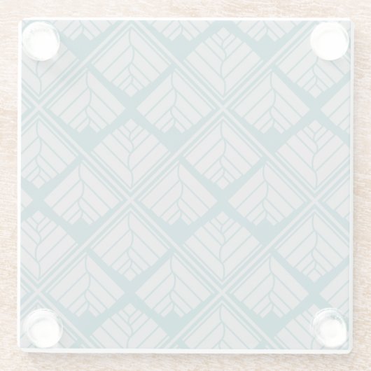 Square Leaf Pattern Blauwgroen Neutraal Glazen Onderzetter (Achterkant)