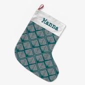 Square Leaf Pattern Blauwgroen Neutraal Grote Kerstsok (Voorkant (Hangend))
