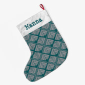 Square Leaf Pattern Blauwgroen Neutraal Grote Kerstsok (Achterkant (Hangend))