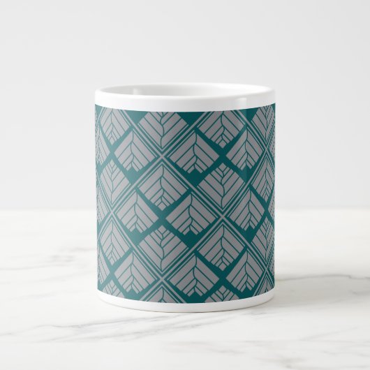 Square Leaf Pattern Blauwgroen Neutraal Jumbo Mok (Voorkant)