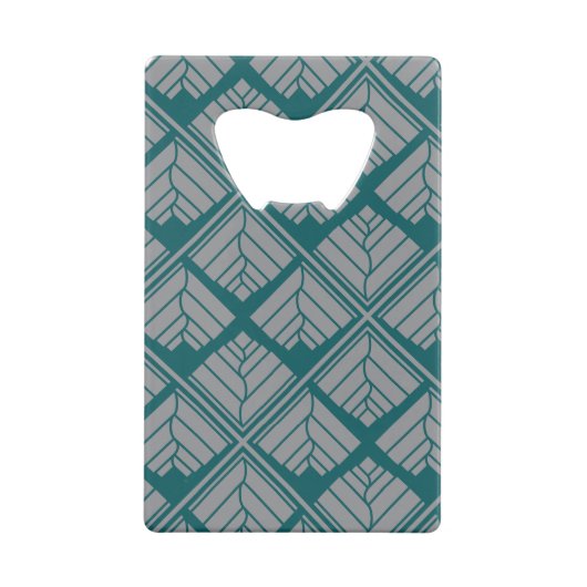 Square Leaf Pattern Blauwgroen Neutraal Kredietkaart Flessenopener (Achterkant)