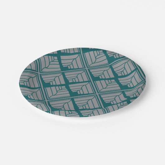 Square Leaf Pattern Blauwgroen Neutraal Papieren Bordje (Gekanteld)