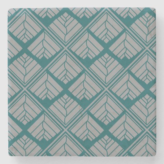 Square Leaf Pattern Blauwgroen Neutraal Stenen Onderzetter (Voorkant)