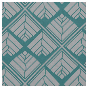 Square Leaf Pattern Blauwgroen Neutraal Stof