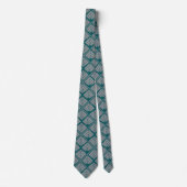 Square Leaf Pattern Blauwgroen Neutraal Stropdas (Voorkant)