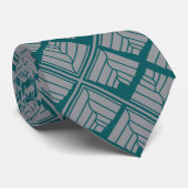 Square Leaf Pattern Blauwgroen Neutraal Stropdas (Opgerold)