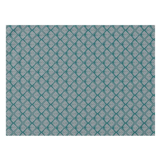 Square Leaf Pattern Blauwgroen Neutraal Tafelkleed (Voorkant (Horizontaal))