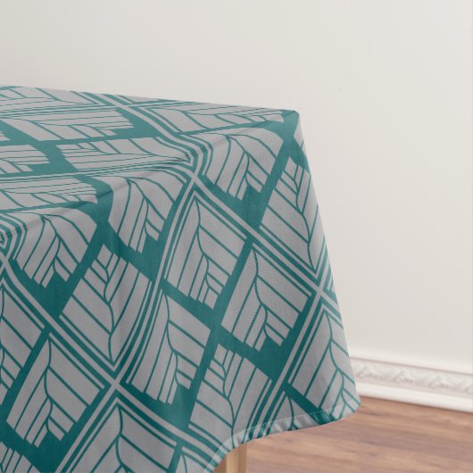Square Leaf Pattern Blauwgroen Neutraal Tafelkleed (Voorbeeld)