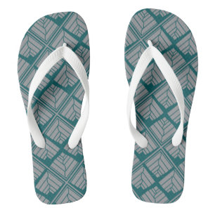 Square Leaf Pattern Blauwgroen Neutraal Teenslippers