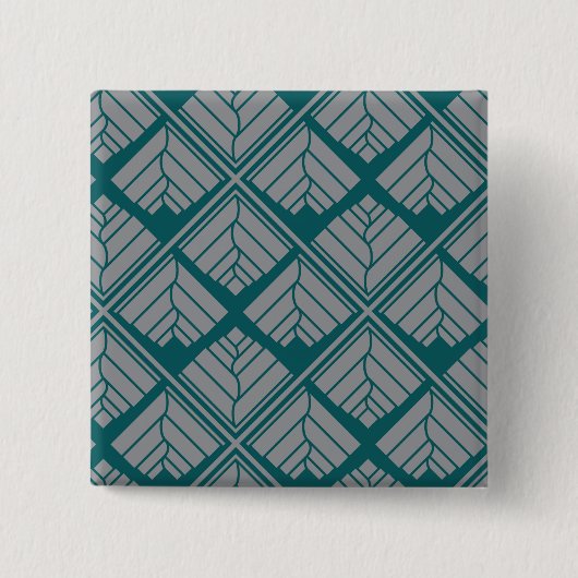 Square Leaf Pattern Blauwgroen Neutraal Vierkante Button 5,1 Cm (Voorkant)