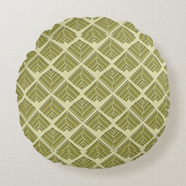 Square Leaf Pattern Gold Limoen Light Rond Kussen (Voorkant)