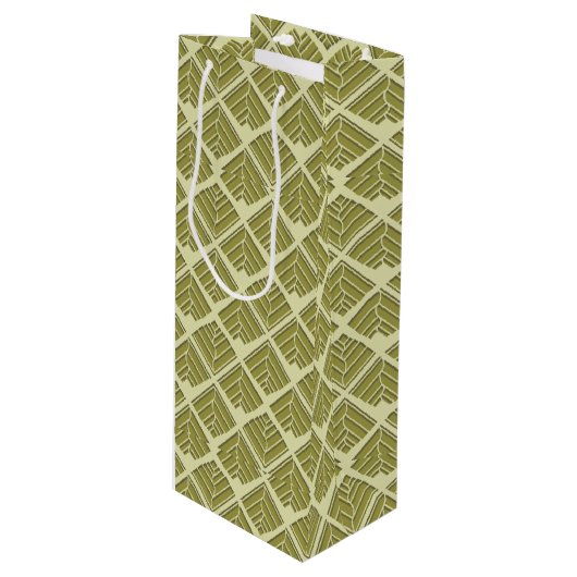 Square Leaf Pattern Gold Limoen Light Wijn Cadeautas (Voorkant Gekanteld)