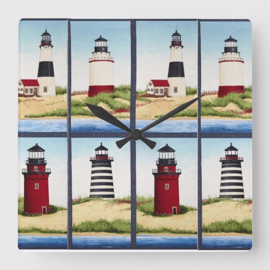 Square Lighthouse Wall Clock Vierkante Klok (Voorkant)