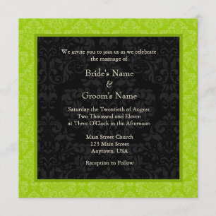 Square Limoen Greeen Damask Monogram Wedding Invit Kaart