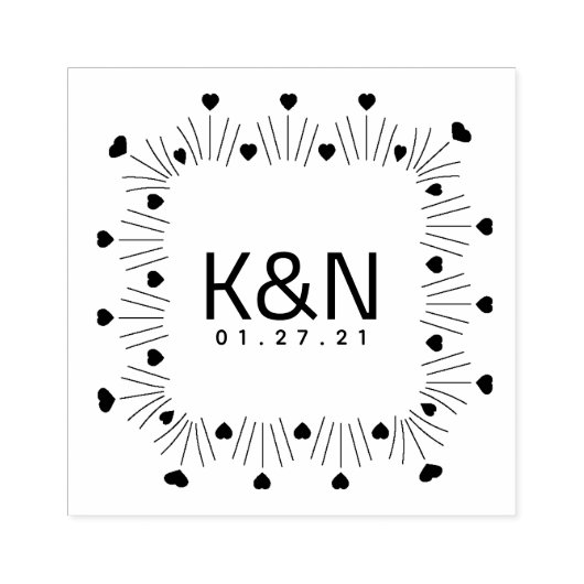 Square Line Art Heart Initiaal Logo Weddenschap Rubberstempel (Afrduk)