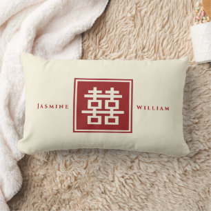 Square Logo Double Happiness Chinese bruiloft Kussen