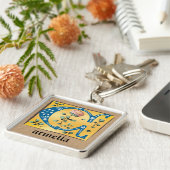 Square medieval Floral Illuminated C Monogram Sleutelhanger (Zijkant)