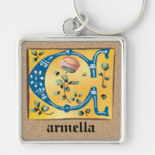 Square medieval Floral Illuminated C Monogram Sleutelhanger (Voorkant)