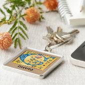 Square medieval Floral Illuminated G Monogram Sleutelhanger (Zijkant)