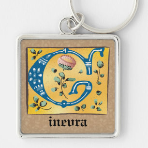 Square medieval Floral Illuminated G Monogram Sleutelhanger