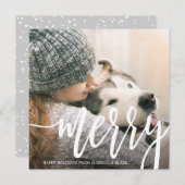 Square Merry White Script Holiday Card (Voorkant / Achterkant)