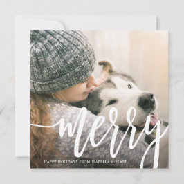Square Merry White Script Holiday Card