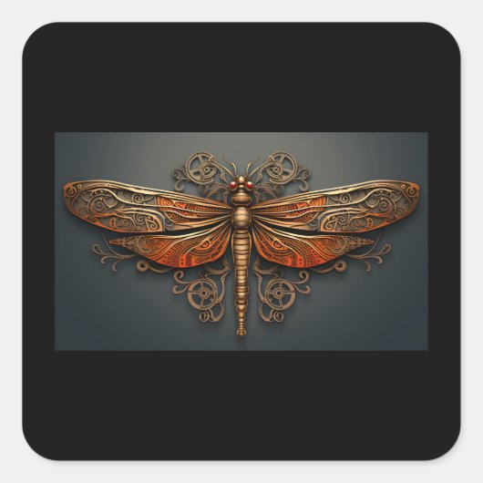 Square Metal Dragonfly Sticker (Voorkant)