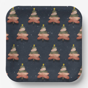 Square Midnight Blue Kerstboom Patroon Groot Papieren Bordje