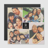 Square Monogram 4 Photo Collage Magnetic Card (Voorkant / Achterkant)