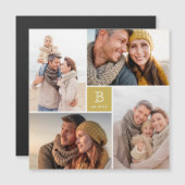 Square Monogram 4 Photo Collage Magnetic Card (Voorkant / Achterkant)