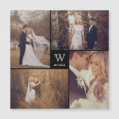 Square Monogram 4 Photo Collage Magnetic Card (Voorkant)