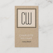 Square Monogram Modern minimalist Kraft & Black Visitekaartje (Voorkant)