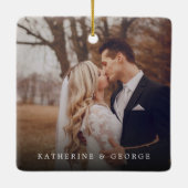 Square Monogram Simple Photo Collage Holiday Keramisch Ornament (Achterkant)
