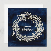 Square Navy Blue Wreath Christmas Kaart (Voorkant / Achterkant)