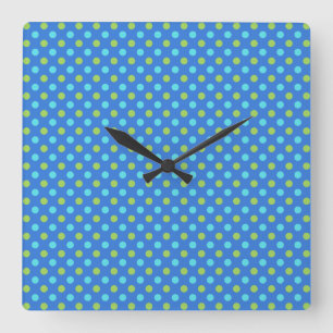 Square of Round Wall Clock, Blue Moons Polka Dots Vierkante Klok