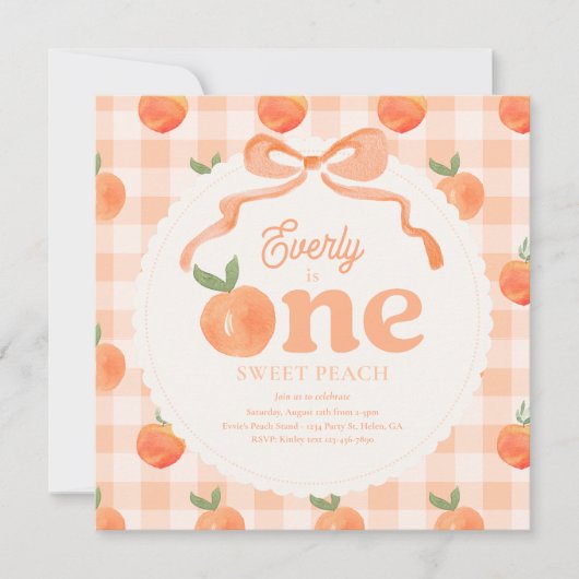 Square One Sweet Peach verjaardagsuitnodiging Kaart (Voorkant)